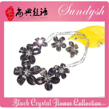 Elegant Sparkling Black Crystal Flower Jewelry Collection Exclusive Jewelry